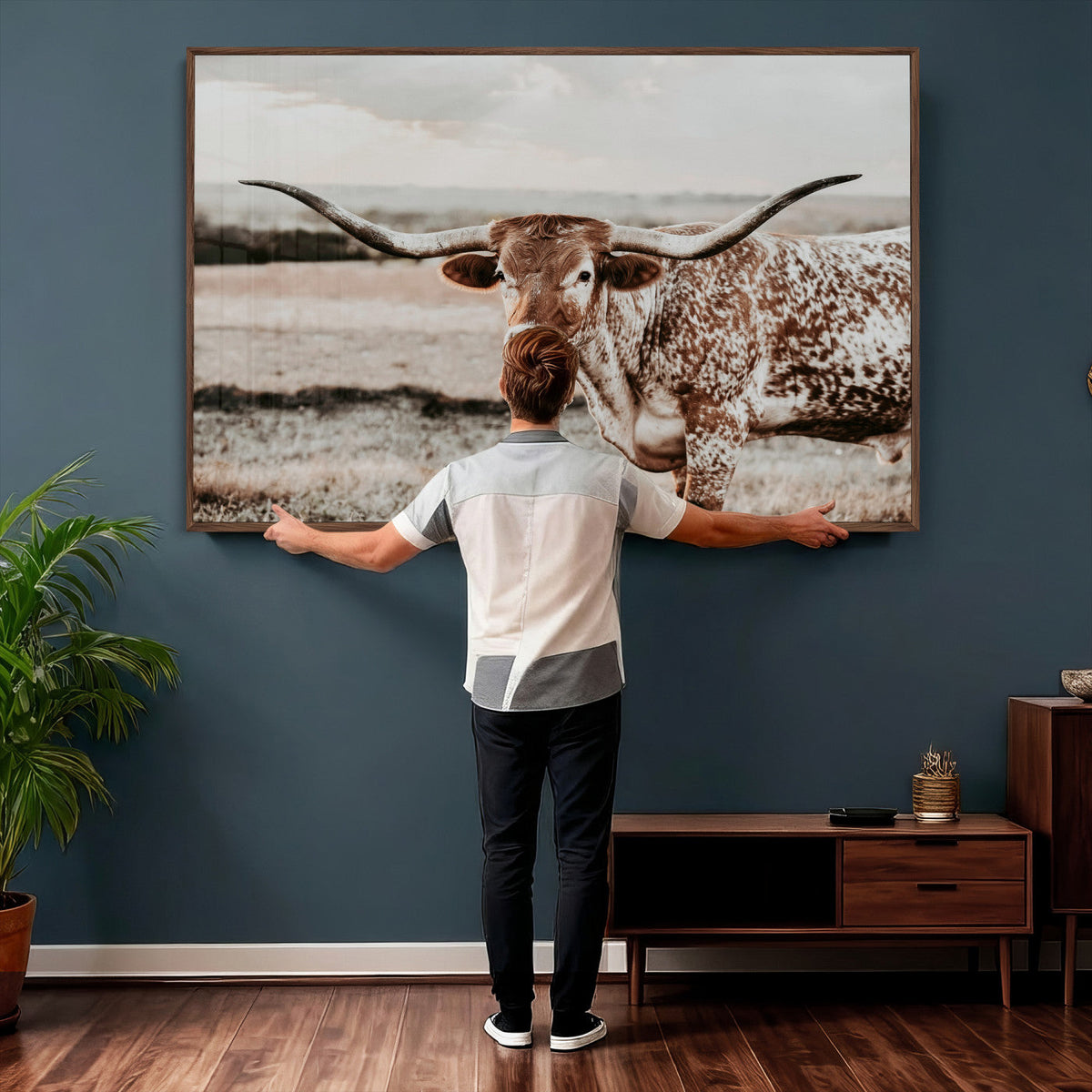 Texas Longhorn Bull Rustic Wall Art Canvas Print