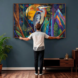 Colorful Heron Wall Art Canvas Print Tropical Bird Abstract