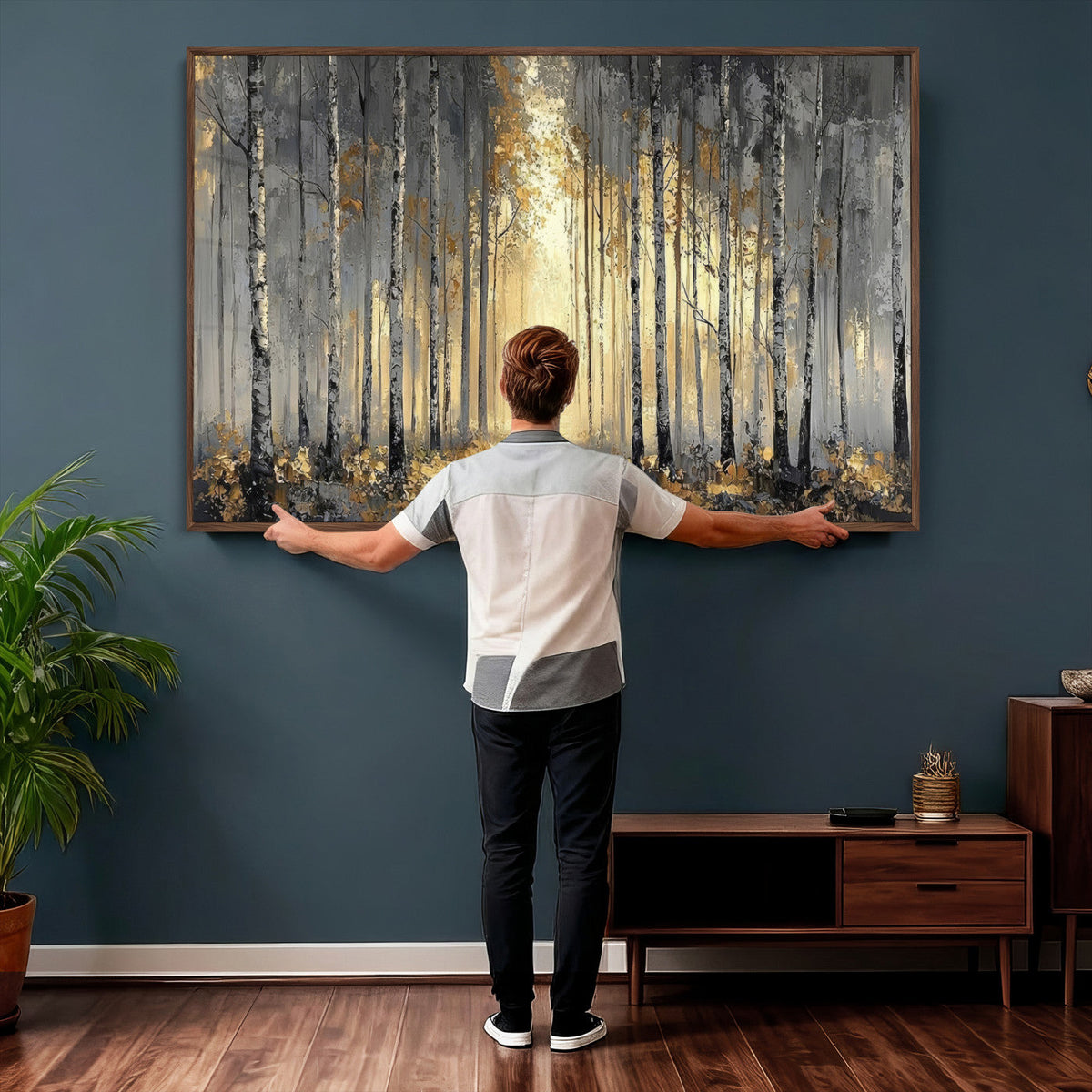 Abstract Birch Forest Wall Art Canvas Print – Modern Neutral