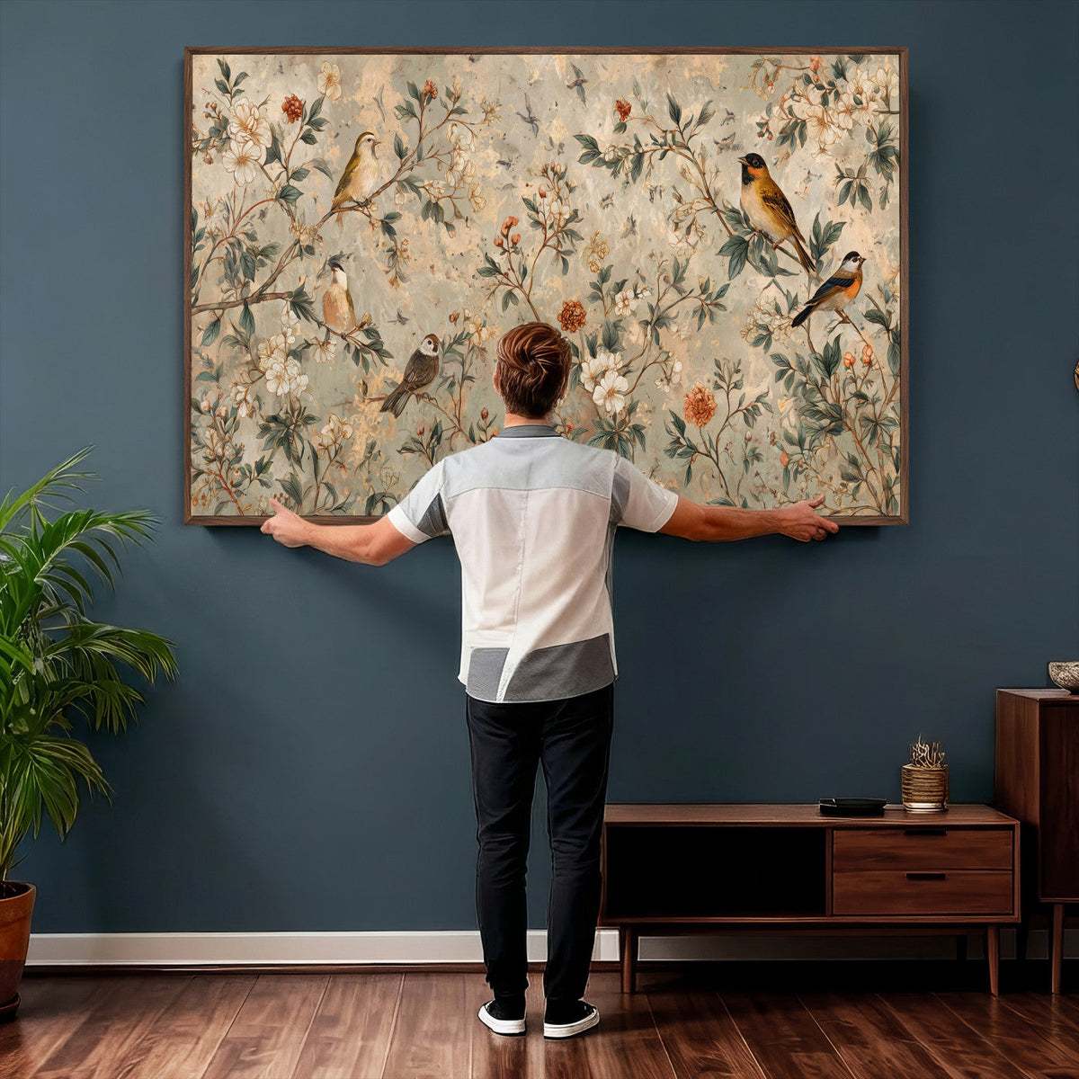 Vintage Birds and Flowers Wall Art Canvas Print, Botanical