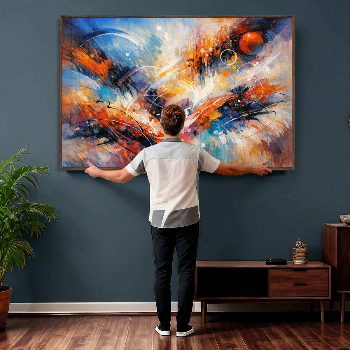 Lyrical Abstraction Wall Art Canvas Print, Orange Blue