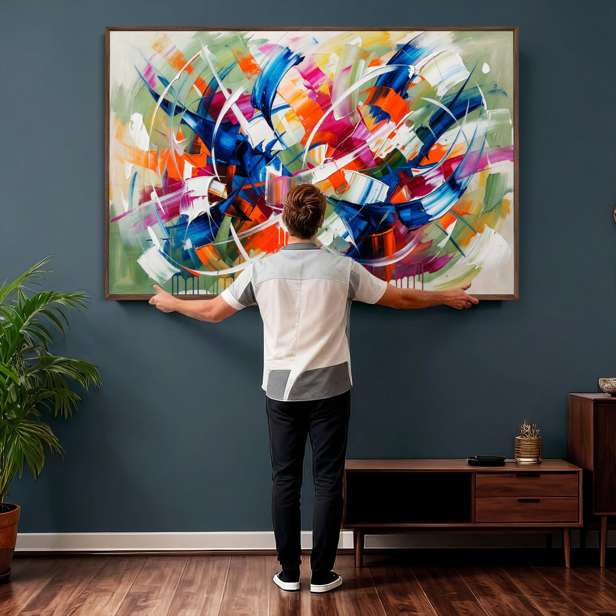 Geometric Abstract Wall Art Canvas Print, Orange Blue