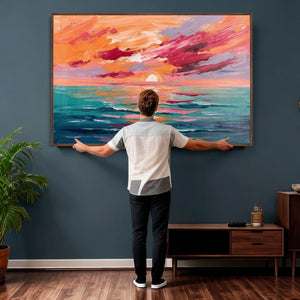 Bold Palette Knife Ocean Sunset Canvas — Orange Pink Teal