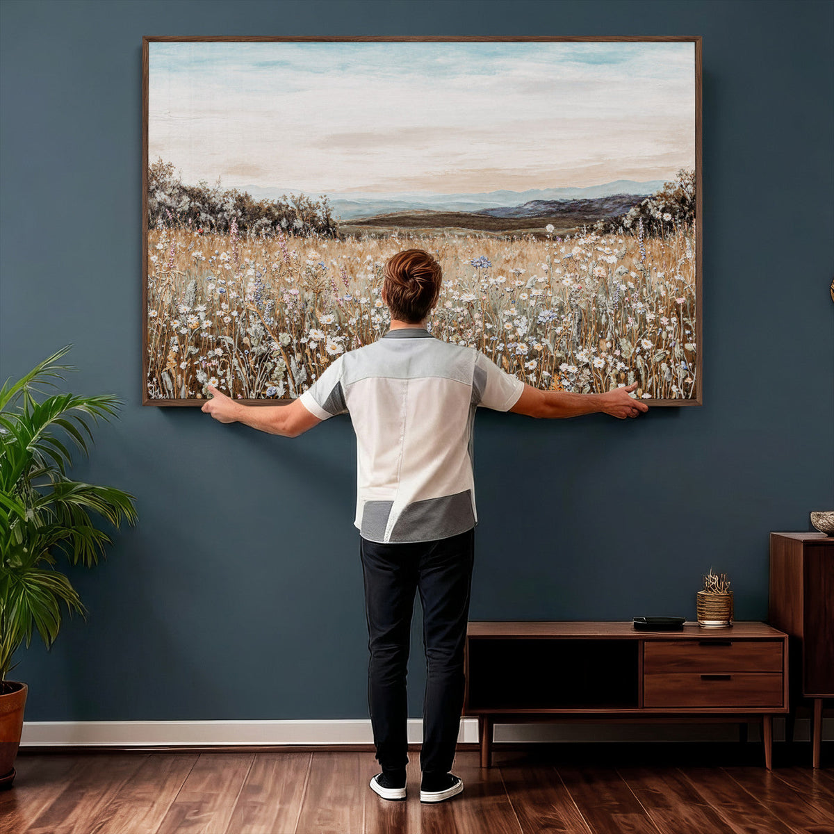 Neutral Wildflower Field Canvas Wall Art — Beige Earth Tone