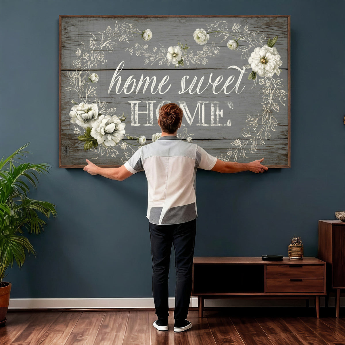 Home Sweet Home Wall Art Canvas Print, Floral Farmhouse