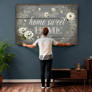 Home Sweet Home Wall Art Canvas Print, Floral Farmhouse