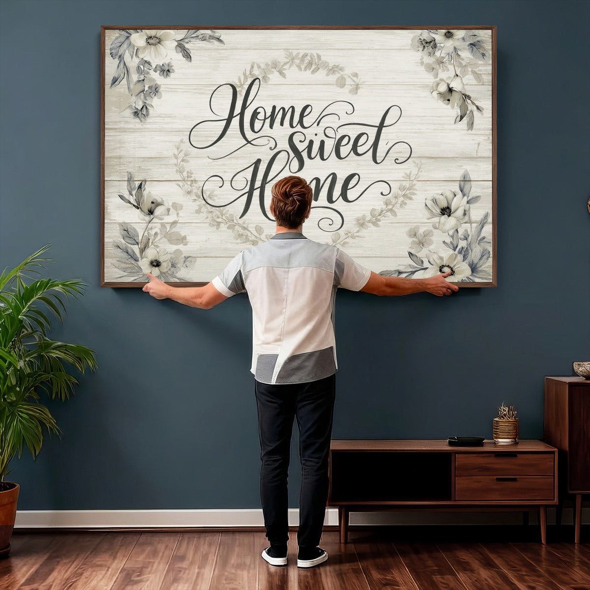 Home Sweet Home Wall Art Canvas Print, Floral Farmhouse