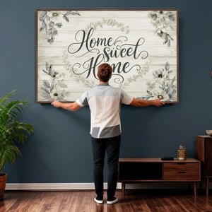 Home Sweet Home Wall Art Canvas Print, Floral Farmhouse