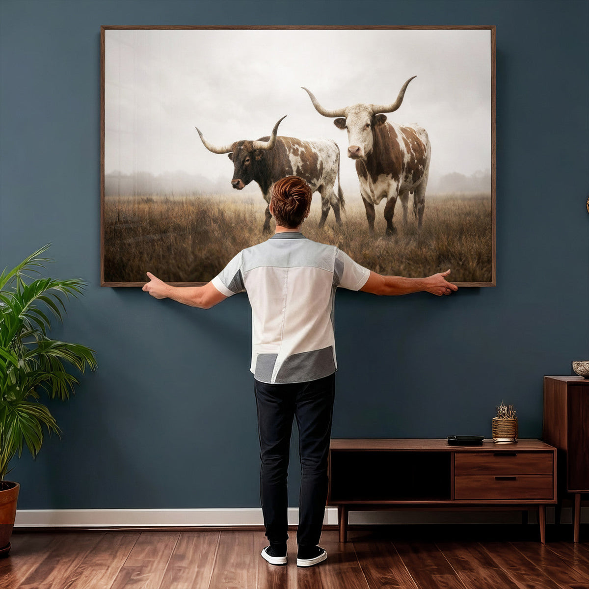 Texas Longhorn Canvas Wall Art Western Bull Desert Moody