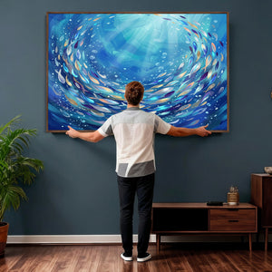 School of Fish Canvas Print | Blue Ocean Underwater Wall Art