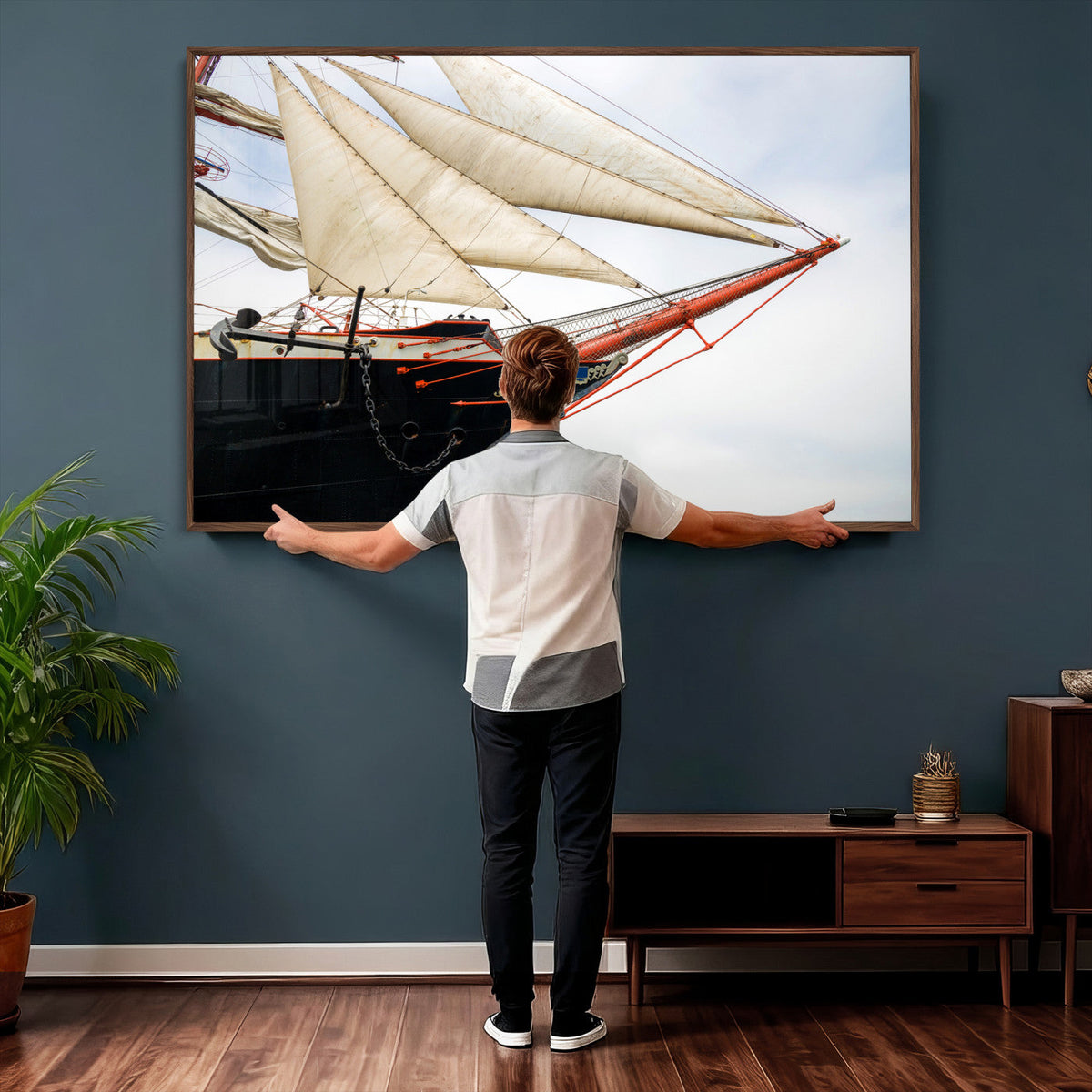 Sailboat Wall Art Canvas Print, Vintage Ship Bow Framed