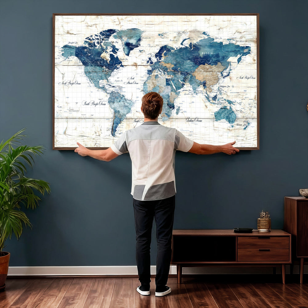 Watercolor World Map Canvas Wall Art Print – Abstract