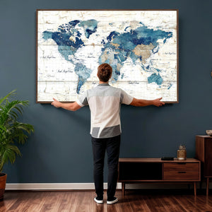 Watercolor World Map Canvas Wall Art Print – Abstract