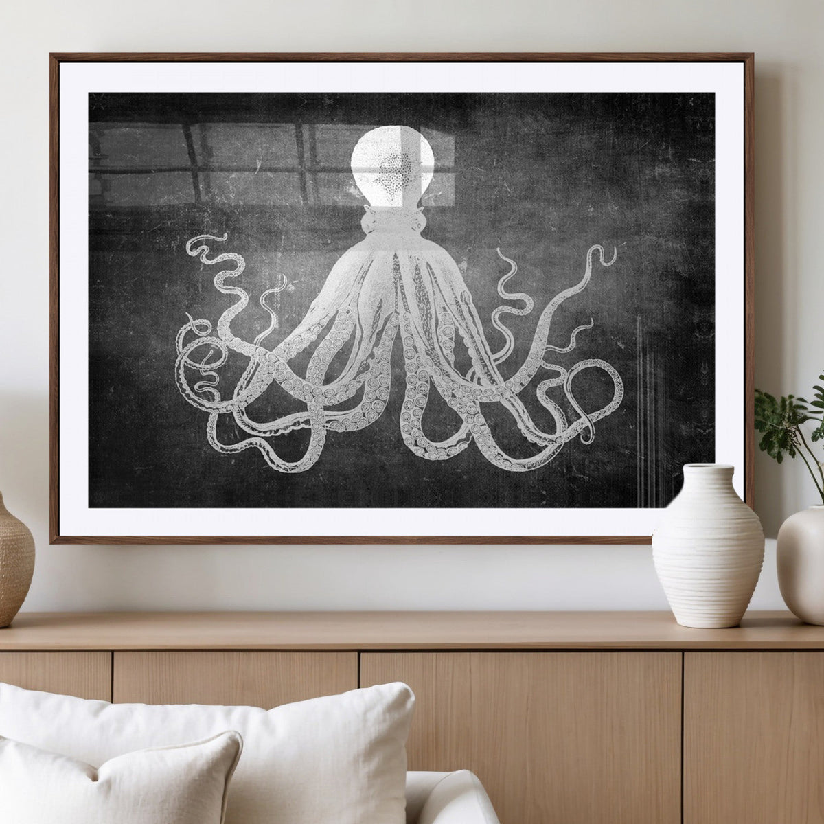 Black White Octopus Wall Art Canvas Print