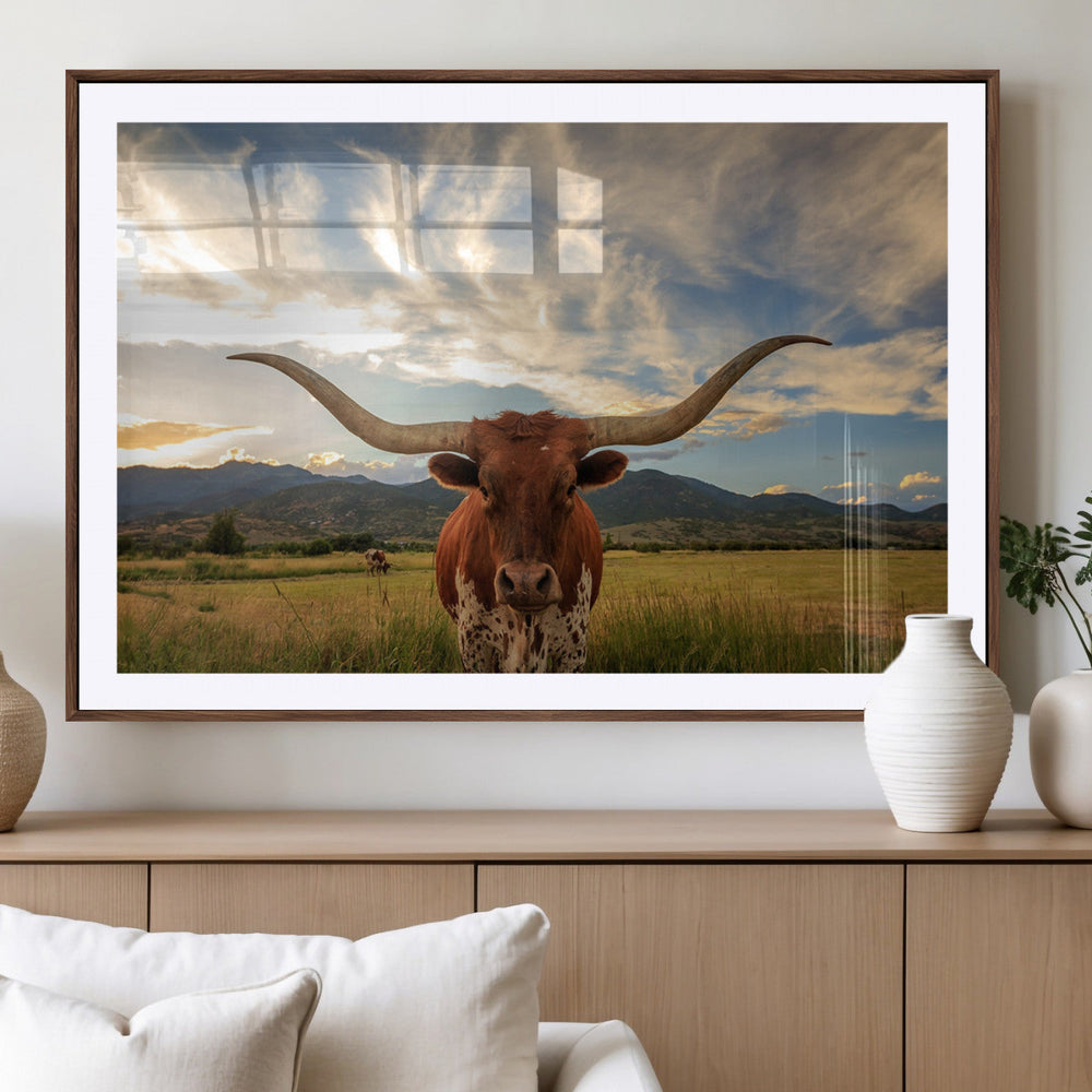 Texas Longhorn Canvas Wall Art – Majestic Triptych Animal