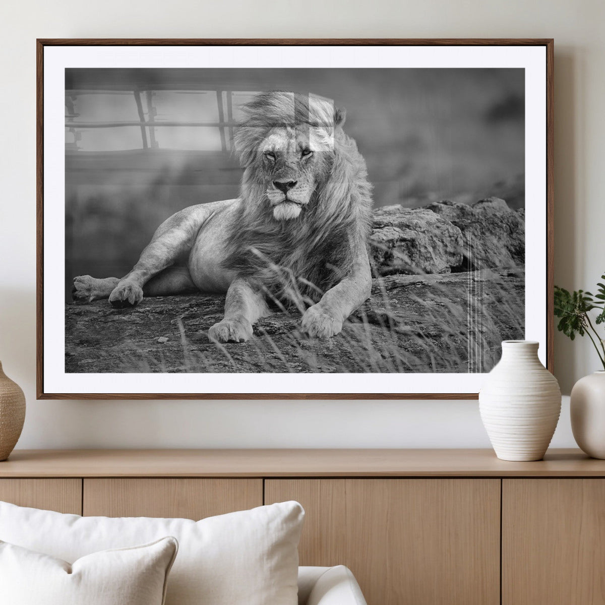 King Forest Lion Wall Art Canvas Print – Framed Majestic