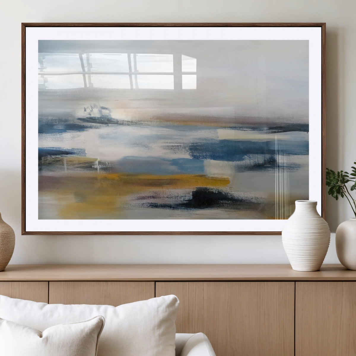 Abstract Landscape Wall Art Canvas | 3 Panel Modern Blue,