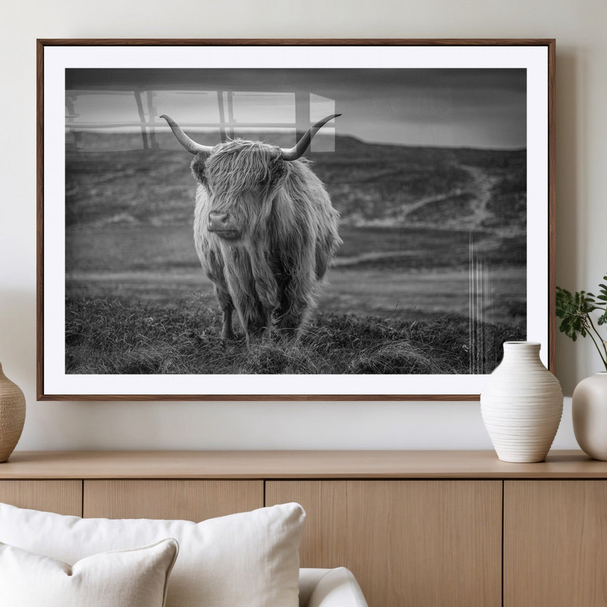 Fluffy Cattle Wall Art Print, Highland Cow Canvas, Framed