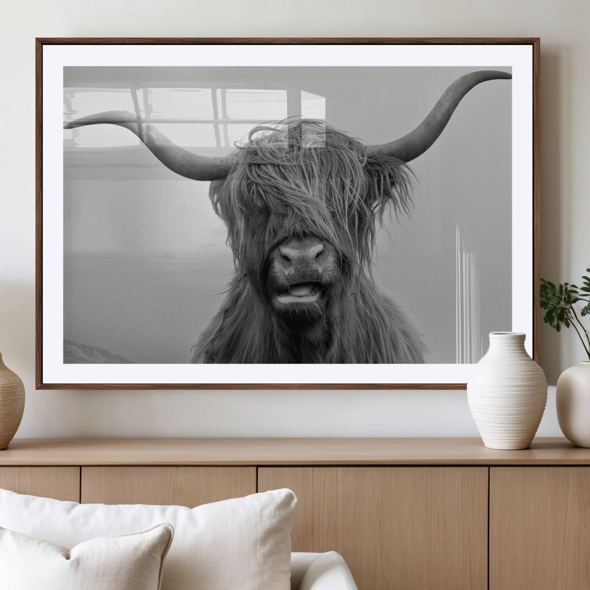 Texas Cow Wall Art Canvas, Texas Longhorn Cattle Canvas