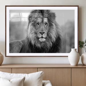 Black and White Lion Canvas Wall Art – Animal Print Artwork