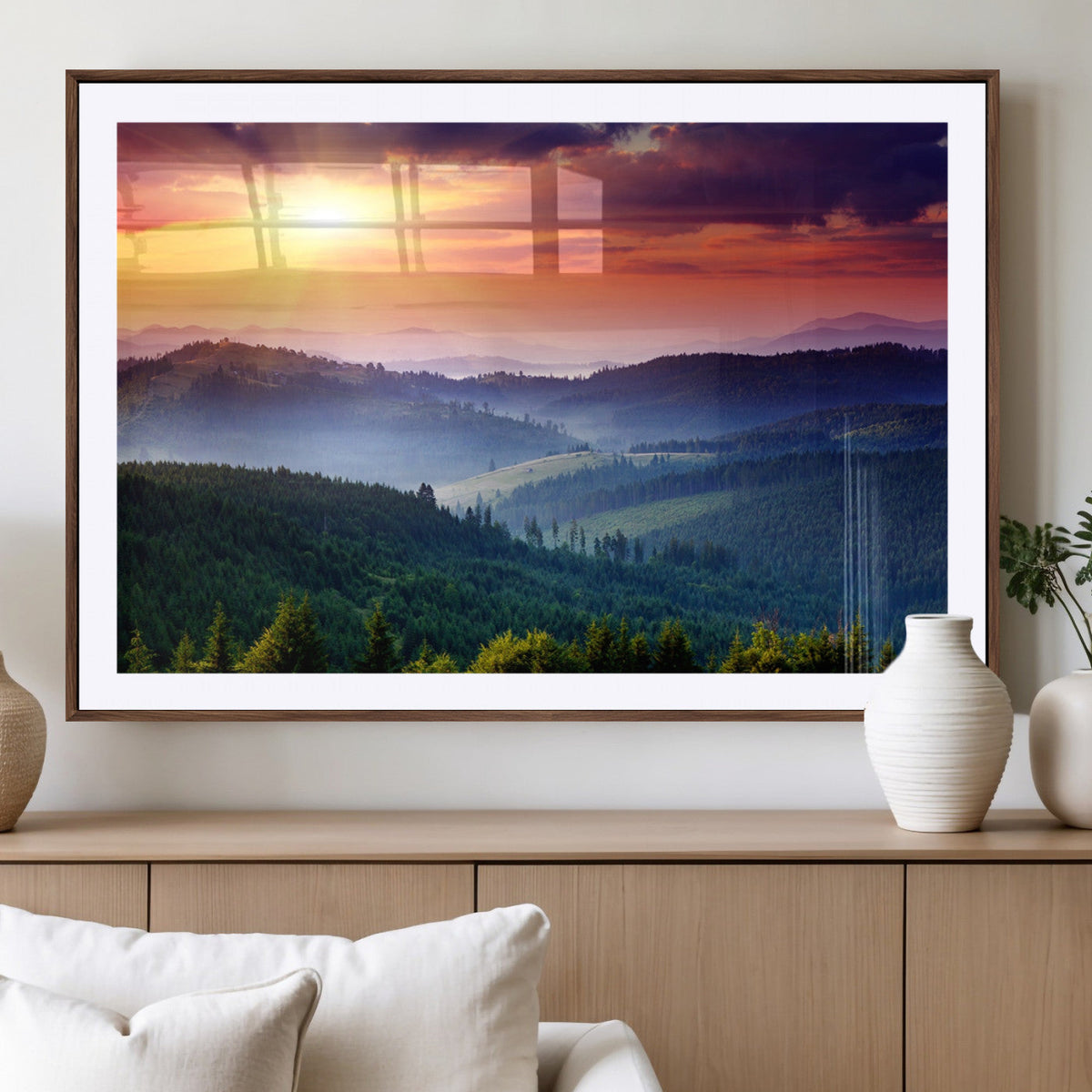 Mountain and Sunset Wall Art Canvas Print