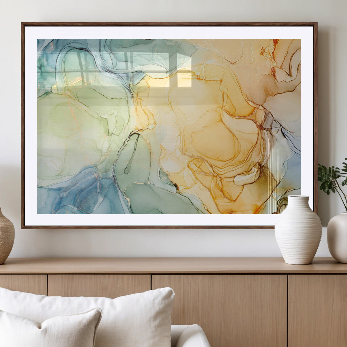 Green and Yellow Marble Fluid Effect Wall Art, Green and