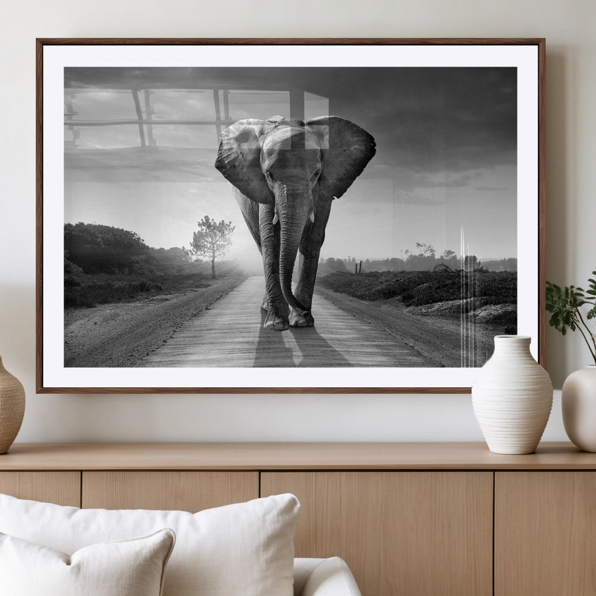 Black and White Elephant Wall Art Canvas Print
