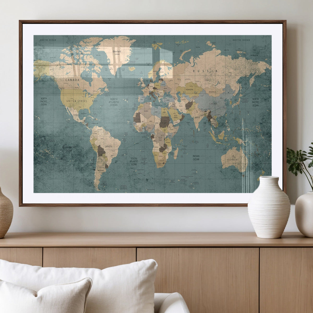 Classic World Map Canvas Print – Framed Vintage Map Wall