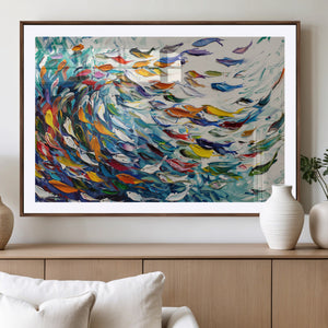 Modern Abstract Fish Shoal Wall Art Canvas Print, Colorful
