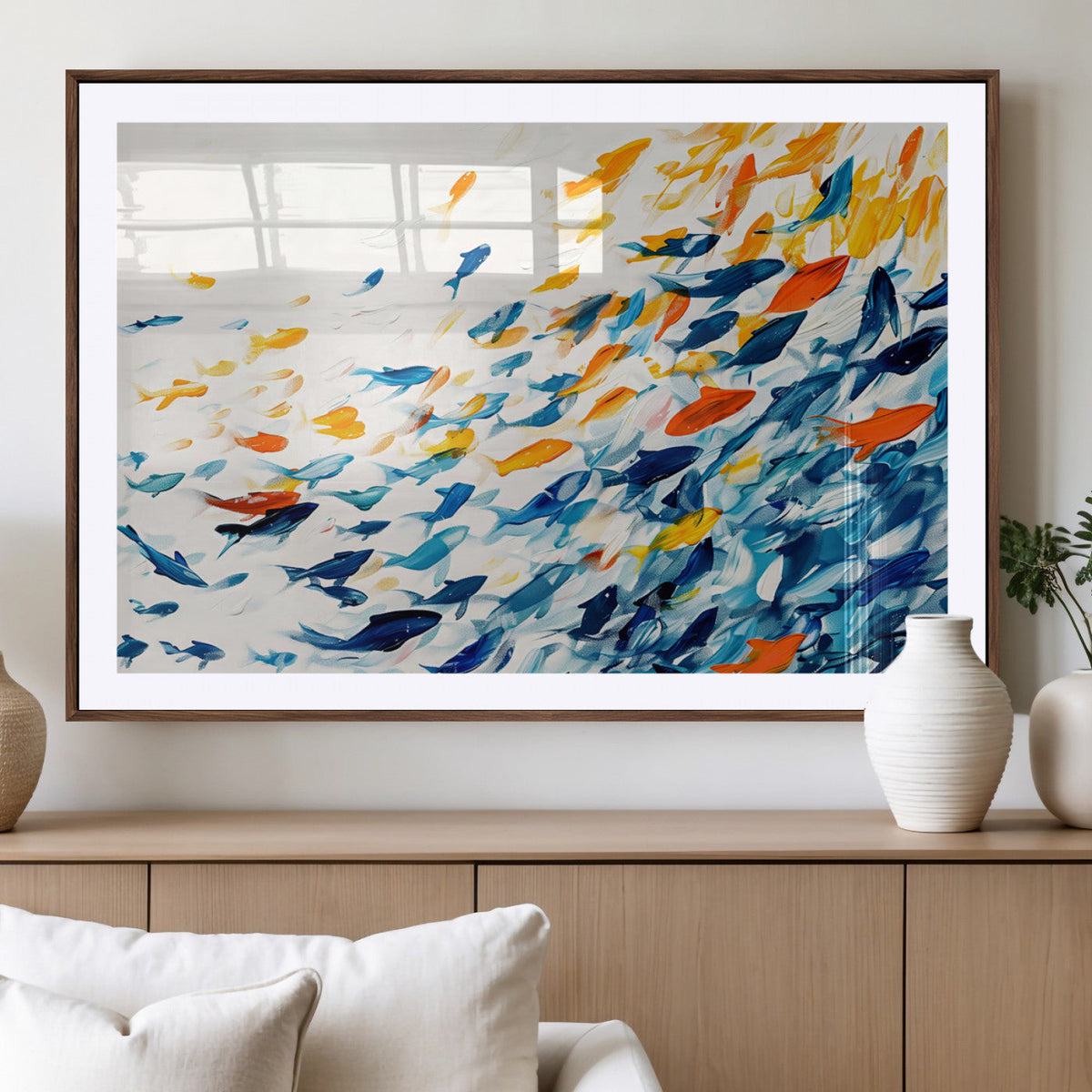 Abstract Fish Shoal Wall Art Canvas Print, Colorful Fish