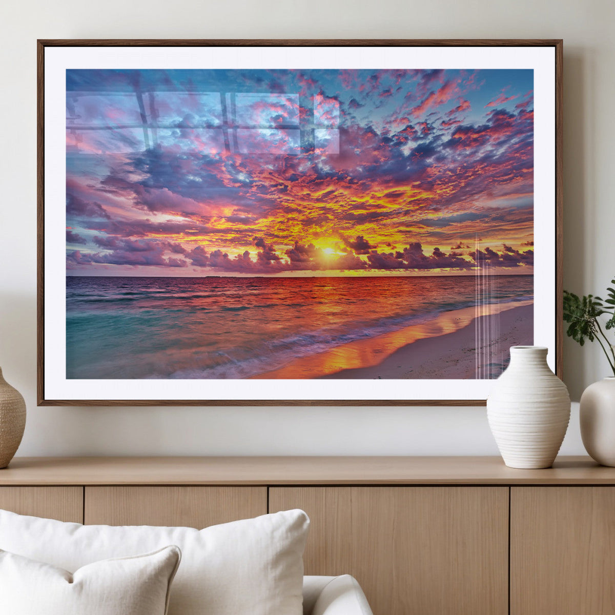 Vibrant Sunset Beach Wall Art - Ocean Sunset Canvas Print |