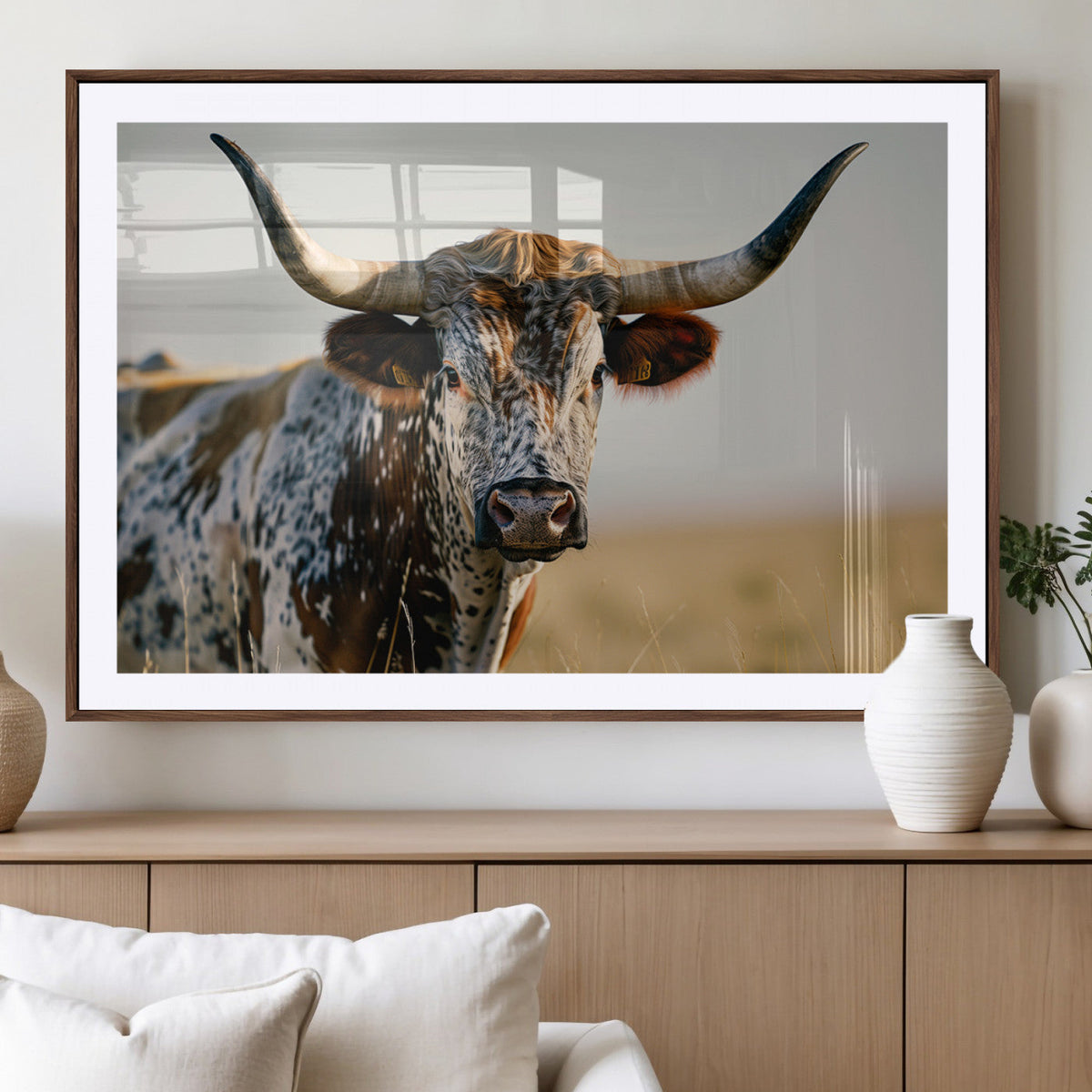 Texas Bull Longhorn Wall Art Canvas Print for Farm House