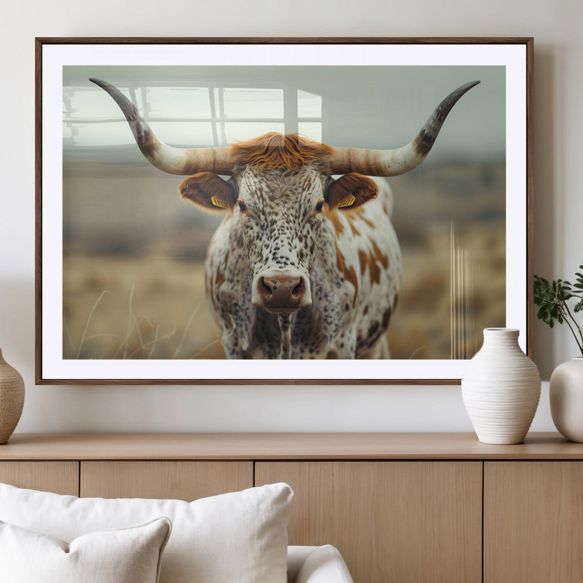 Texas Cow Longhorn Wall Art Canvas Print for Farm House Wall