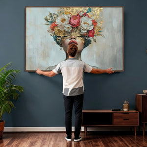 Golden Petal Wall Art Canvas Print - Silhouette Woman Wall