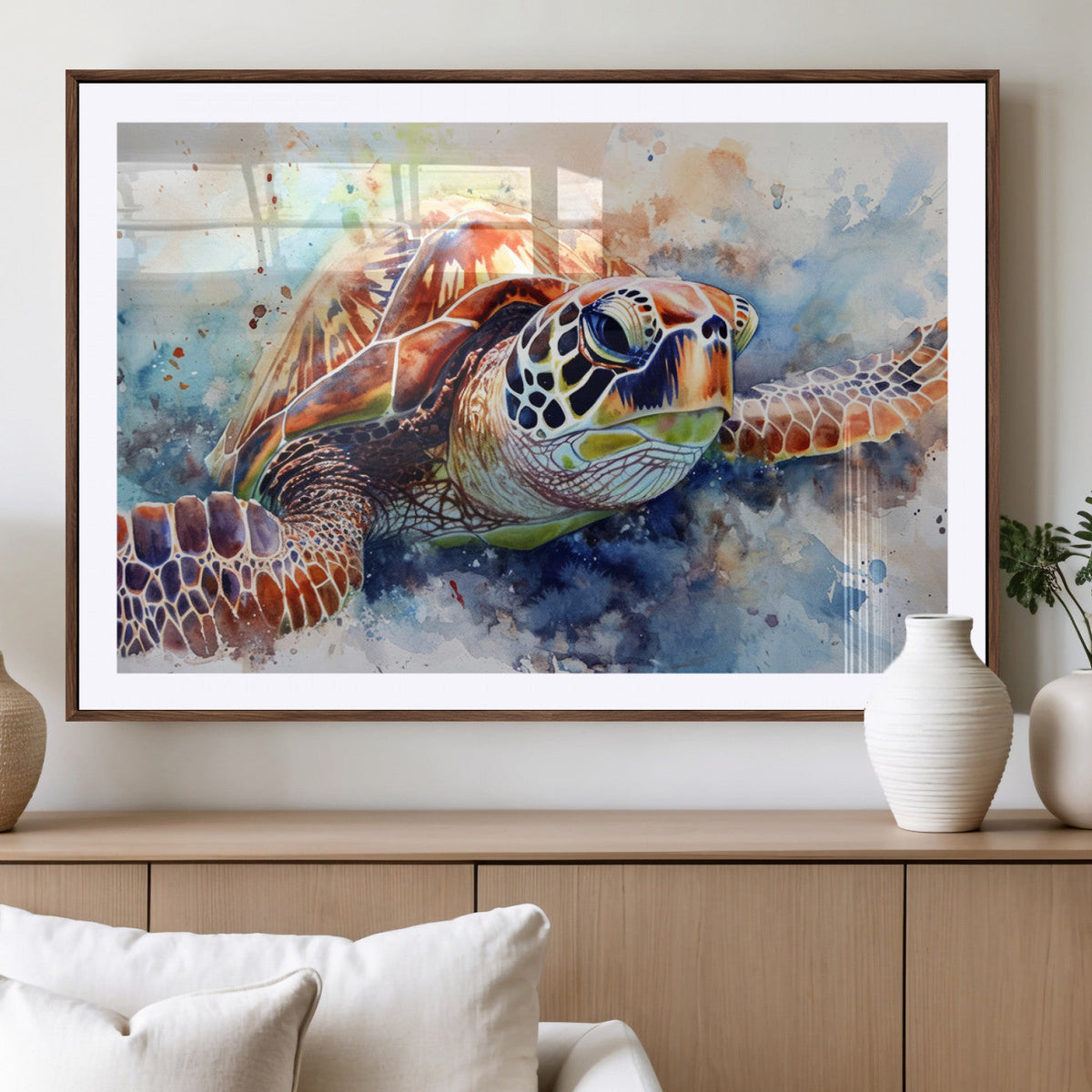 Watercolor Sea Turtle Wall Art Canvas Print - Vibrant Ocean