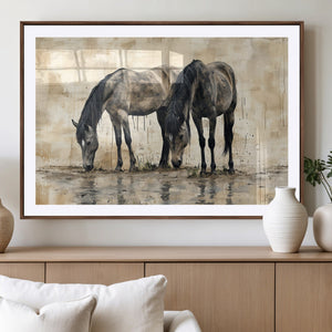 Chinese Style Abstract Black Horses Wall Art Canvas Print -