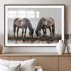 Chines Ink Style Horses Wall Art Canvas Print