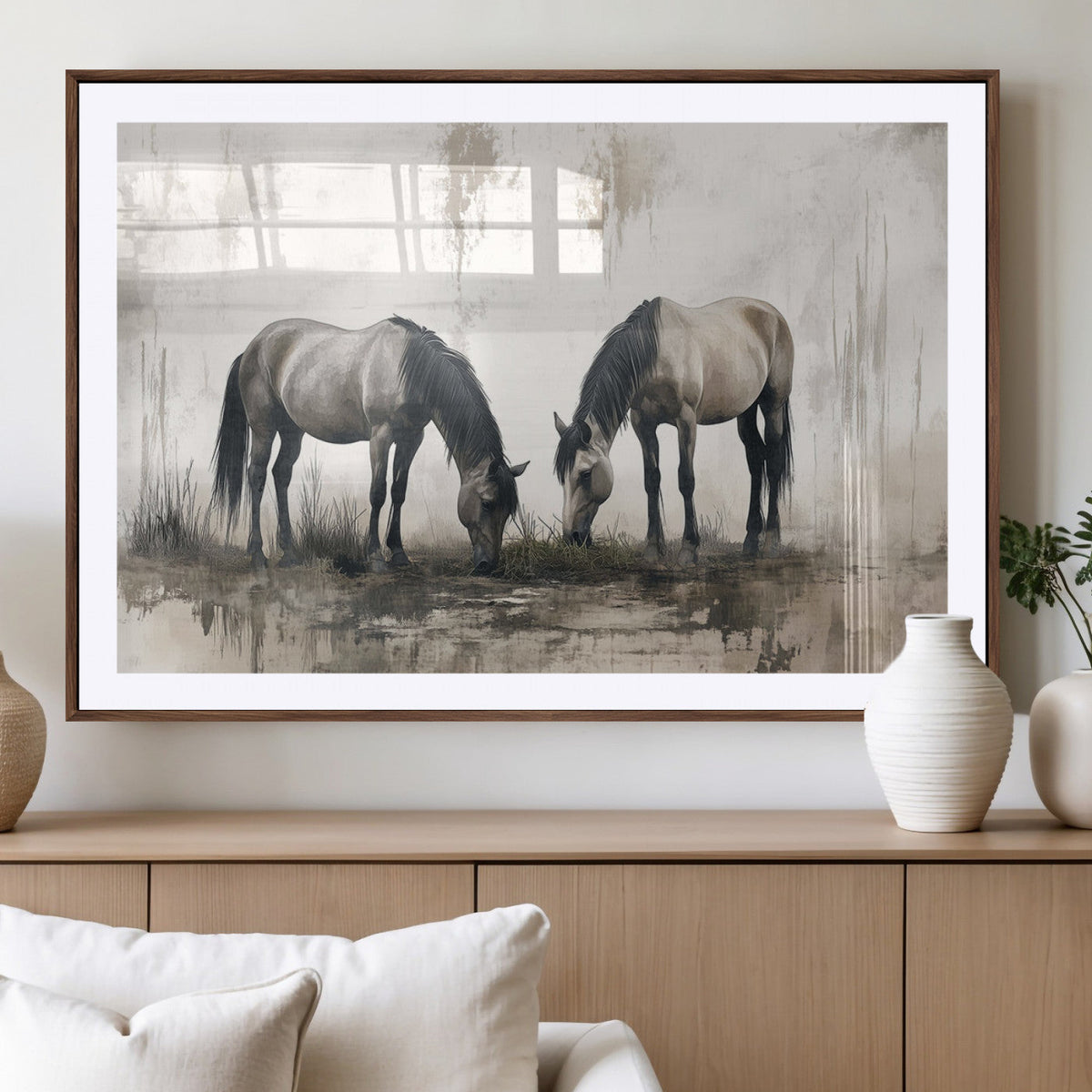 Chines Ink Style Vintage Horses Wall Art Canvas Print for
