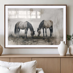 Chines Ink Style Vintage Horses Wall Art Canvas Print for