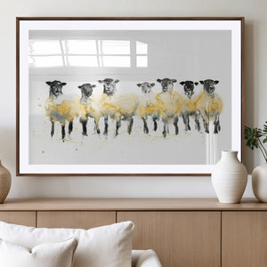 Farmhouse Wall Art Sheep Print | Ready to Hang Framed Canvas