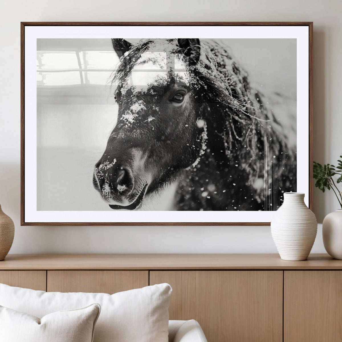 Framed Black and White Horse Wall Art | Ready to Hang and
