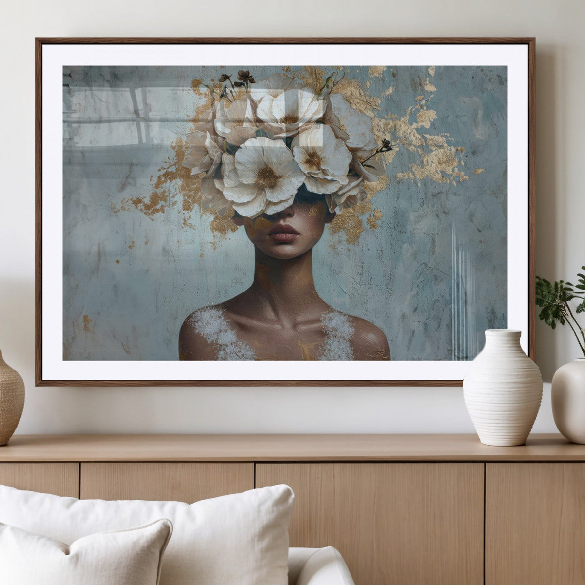 Golden Petal Wall Art - Petal Silhouette Woman Wall Art