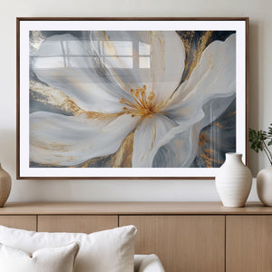 White and Gold Floral Canvas Wall Art - Framed and Ready to