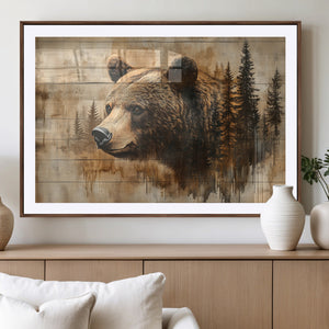 Rustic Grizzly Bear Wall Art, Abstract Grizzly 399 Bear Wall
