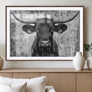 Abstract Longhorn Bull Wall Art Canvas Print - Rustic Texas