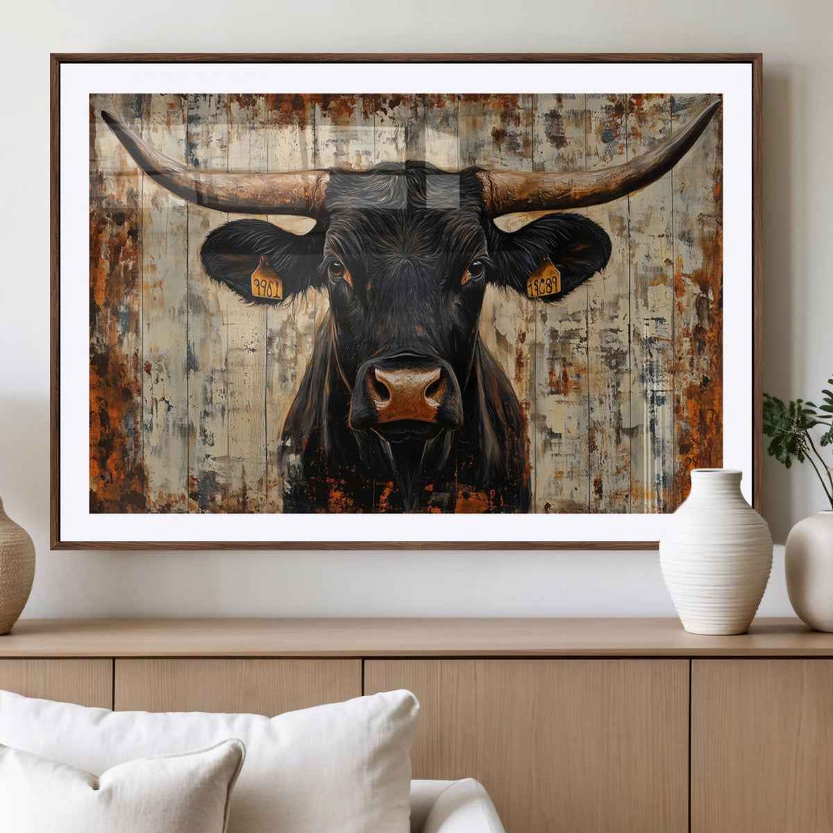 Rustic Texas Artwork Wall Art Canvas Print - Abstract Cow