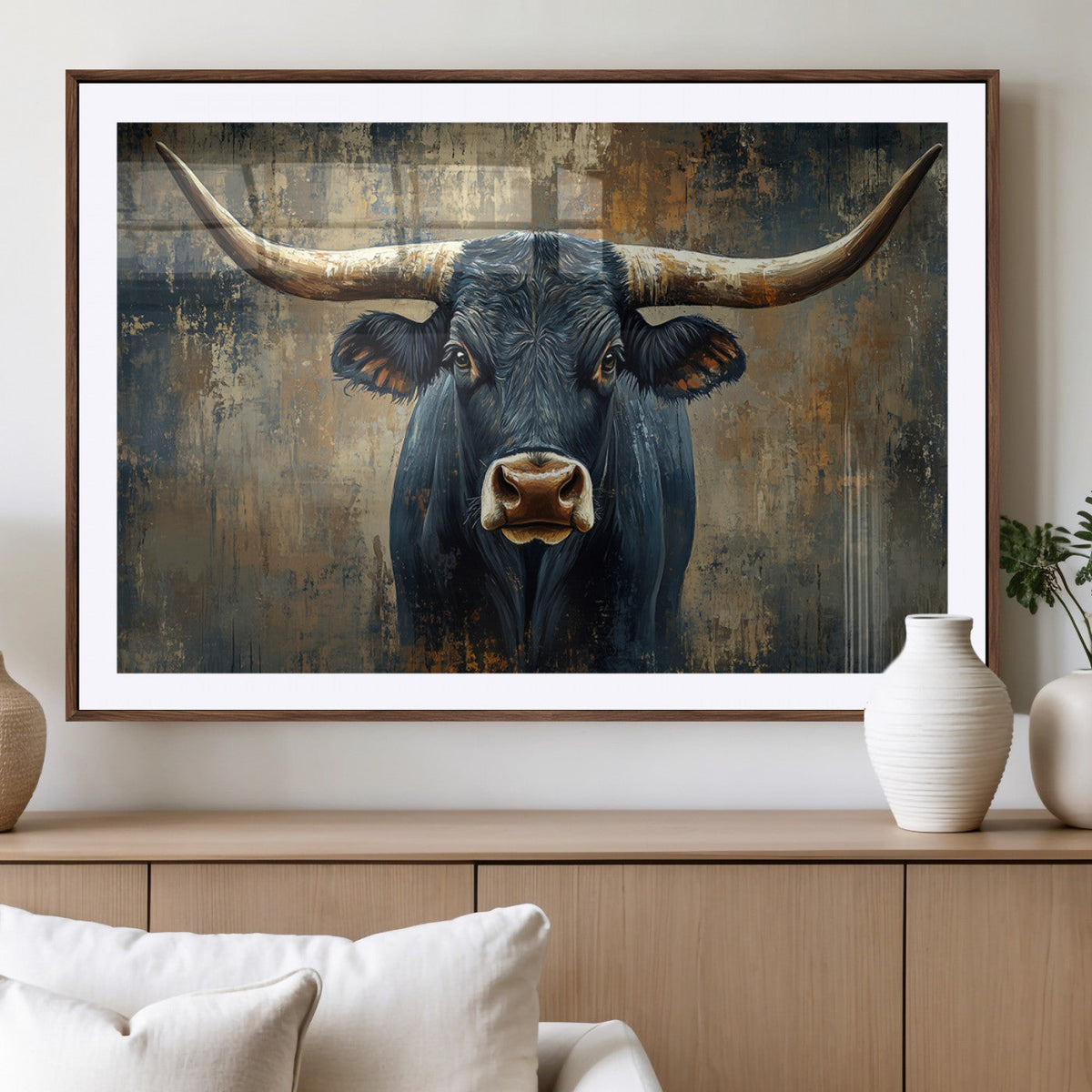 Texas Western Wall Art Canvas Print - Abstract Cow Longhorn