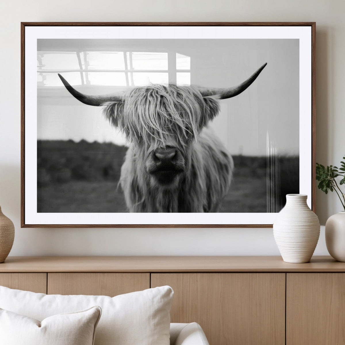 Highland Cow Wall Art | Black and White Farmhouse Decor |