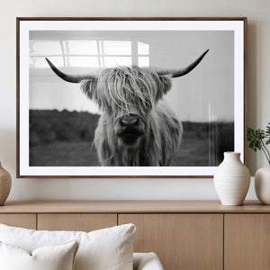 Highland Cow Wall Art | Black and White Farmhouse Decor |