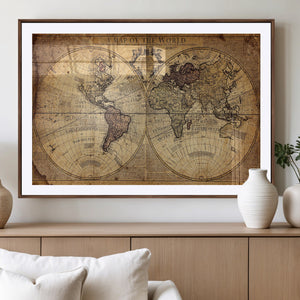 Vintage World Map Wall Art Canvas – Antique Style Push Pin